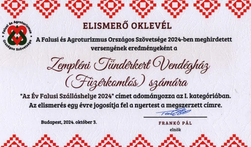 Zempl�ni T�nd�rkert Vend�gh�z F�z�rkoml�s - M�jus 1. (min. 2 �j)